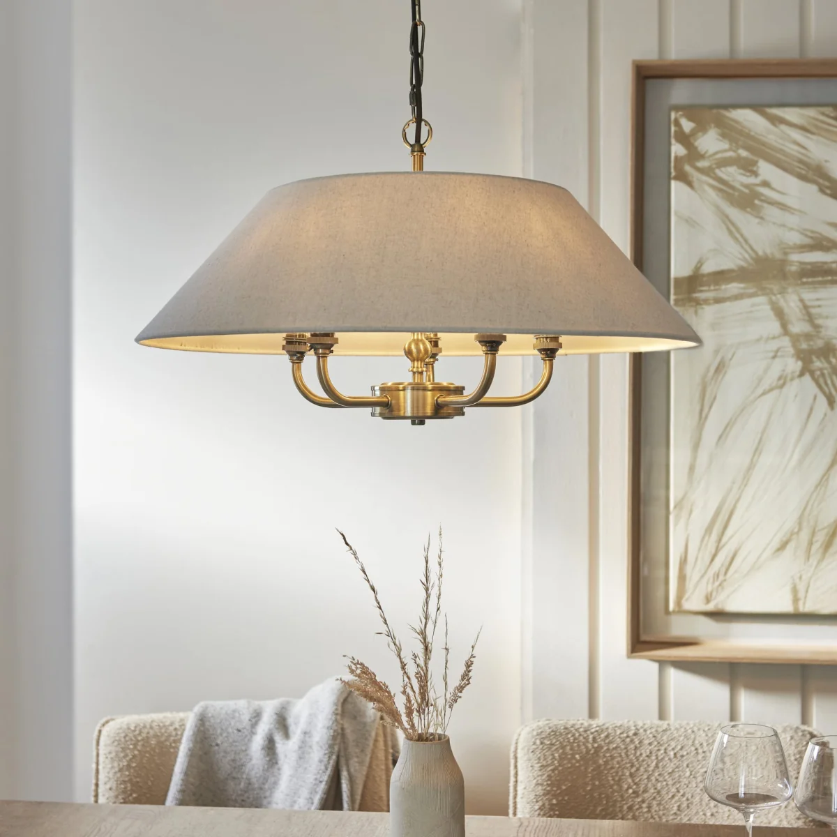 Lille Shaded 5 Light Pendant Antique Brass – image 5