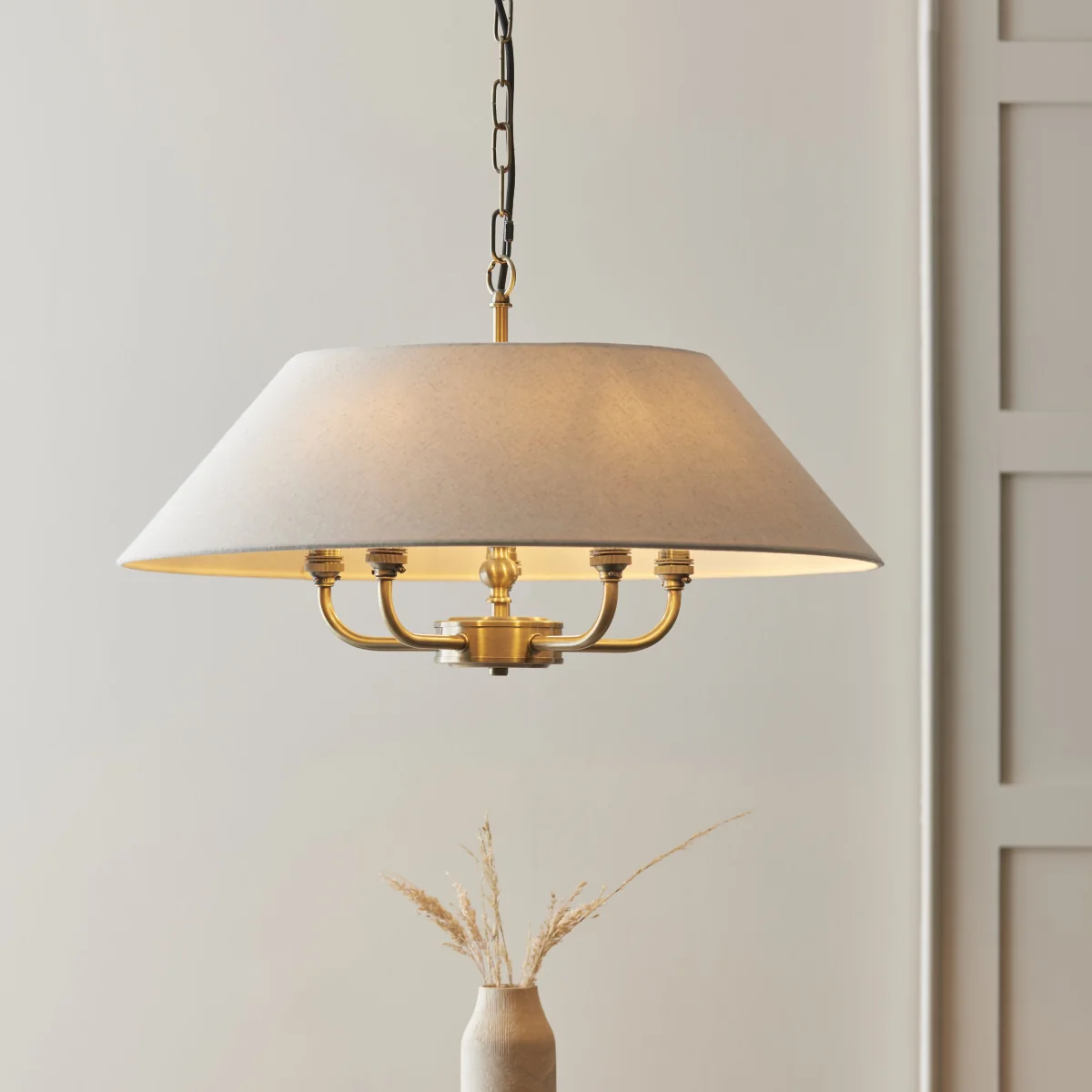 Lille Shaded 5 Light Pendant Antique Brass – image 1