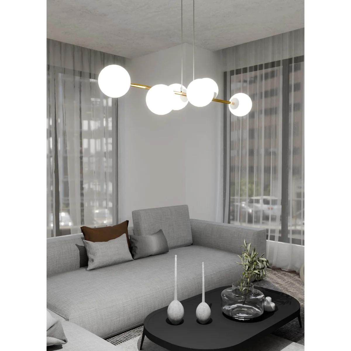 Gravity 6 Light Liner Pendant White & Gold – image 8