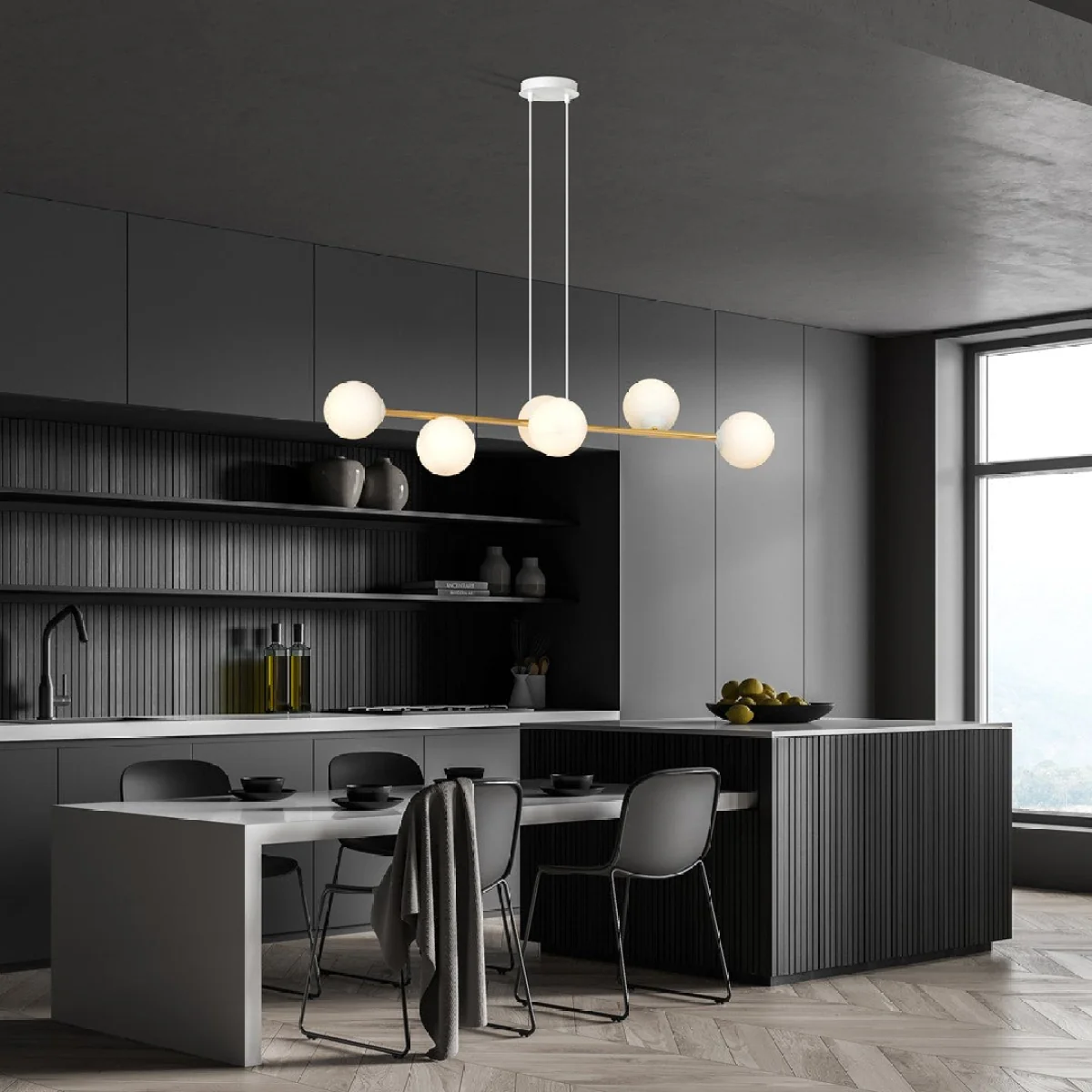 Gravity 6 Light Liner Pendant White & Gold – image 1