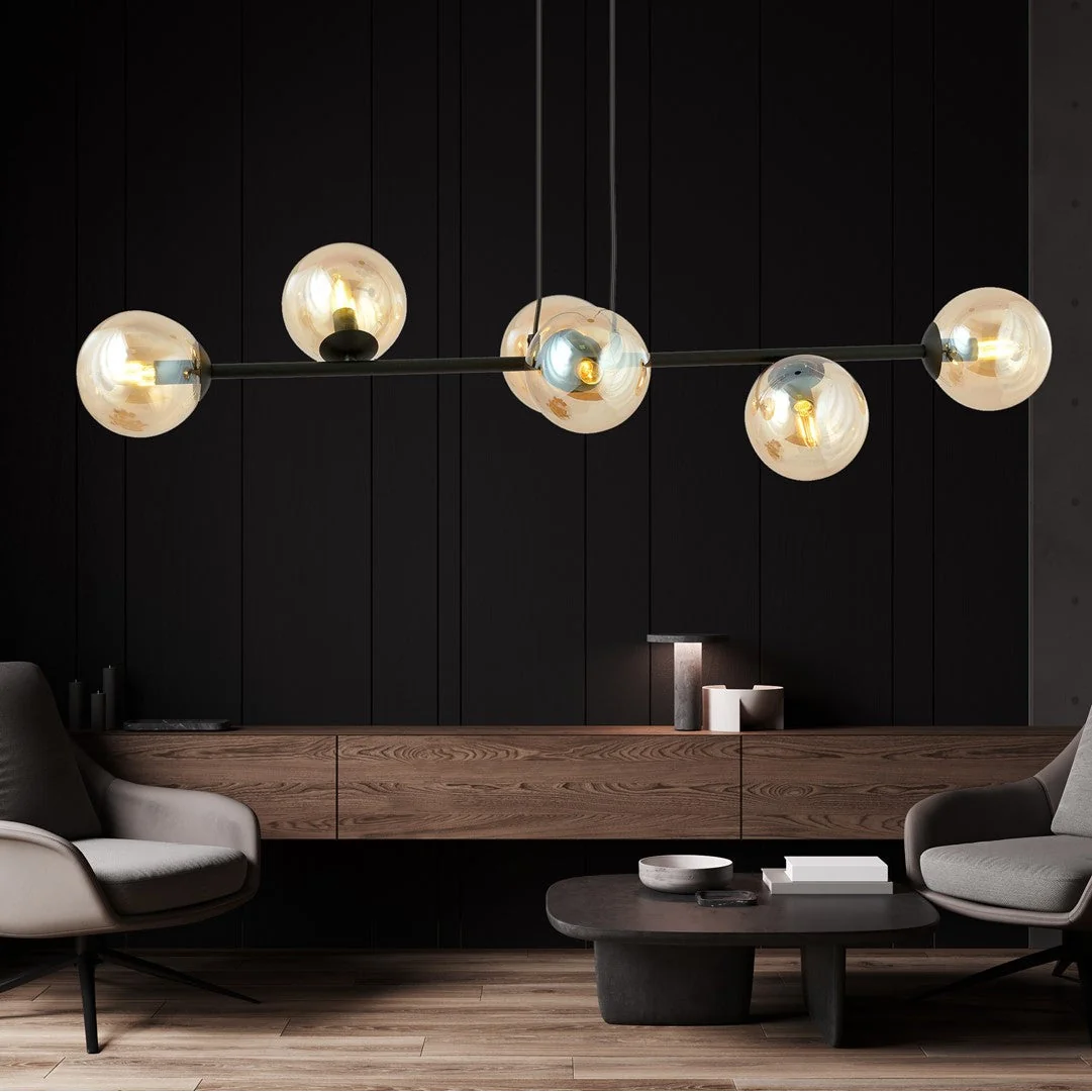 Rossi 6 Light Pendant Black & Amber – image 7