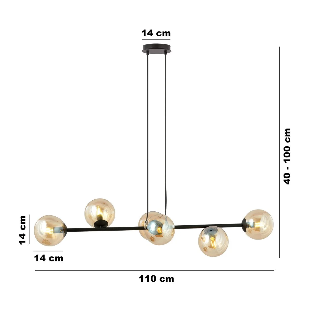 Rossi 6 Light Pendant Black & Amber – image 8