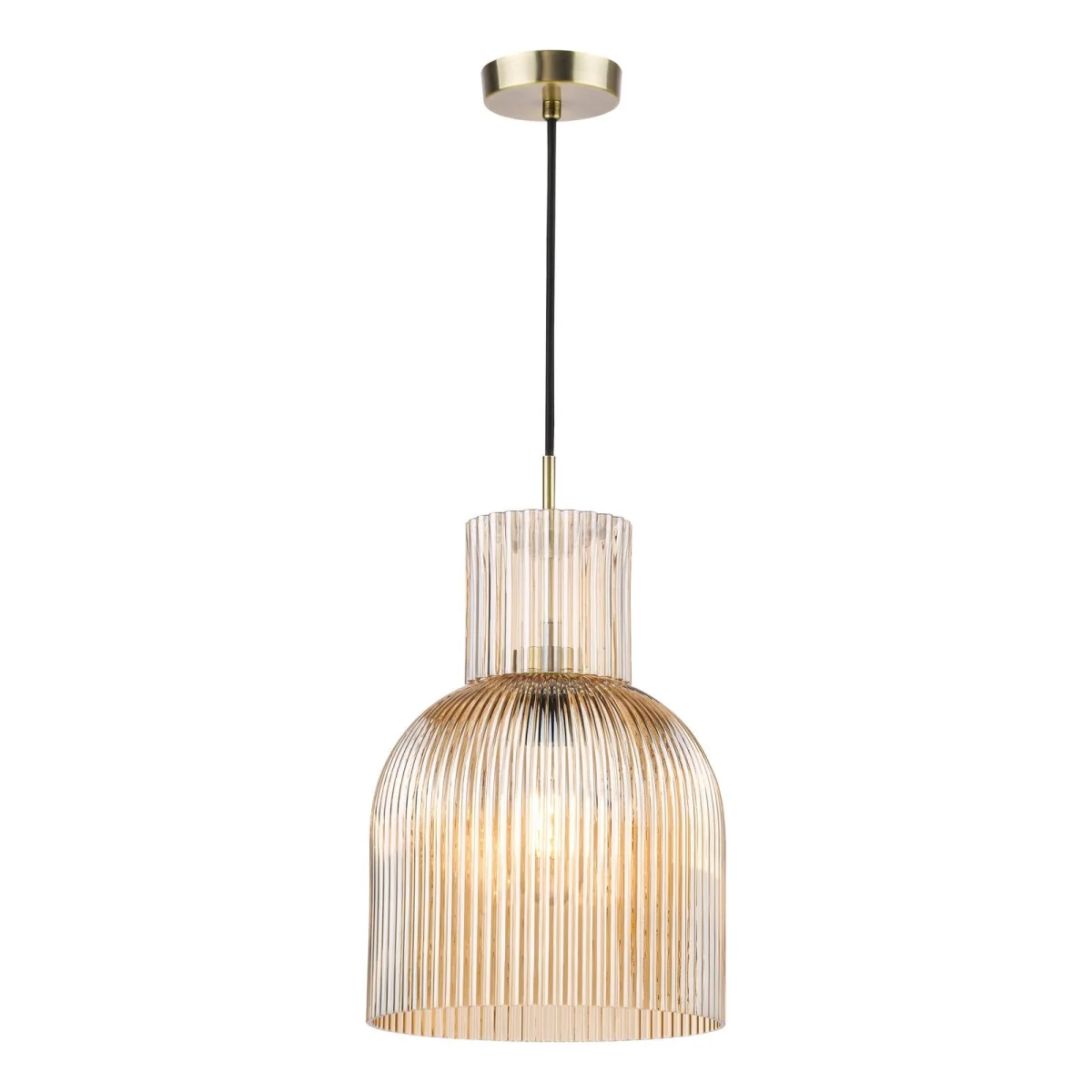 Bixby Amber Ribbed Glass & Brushed Bronze Pendant – image 2