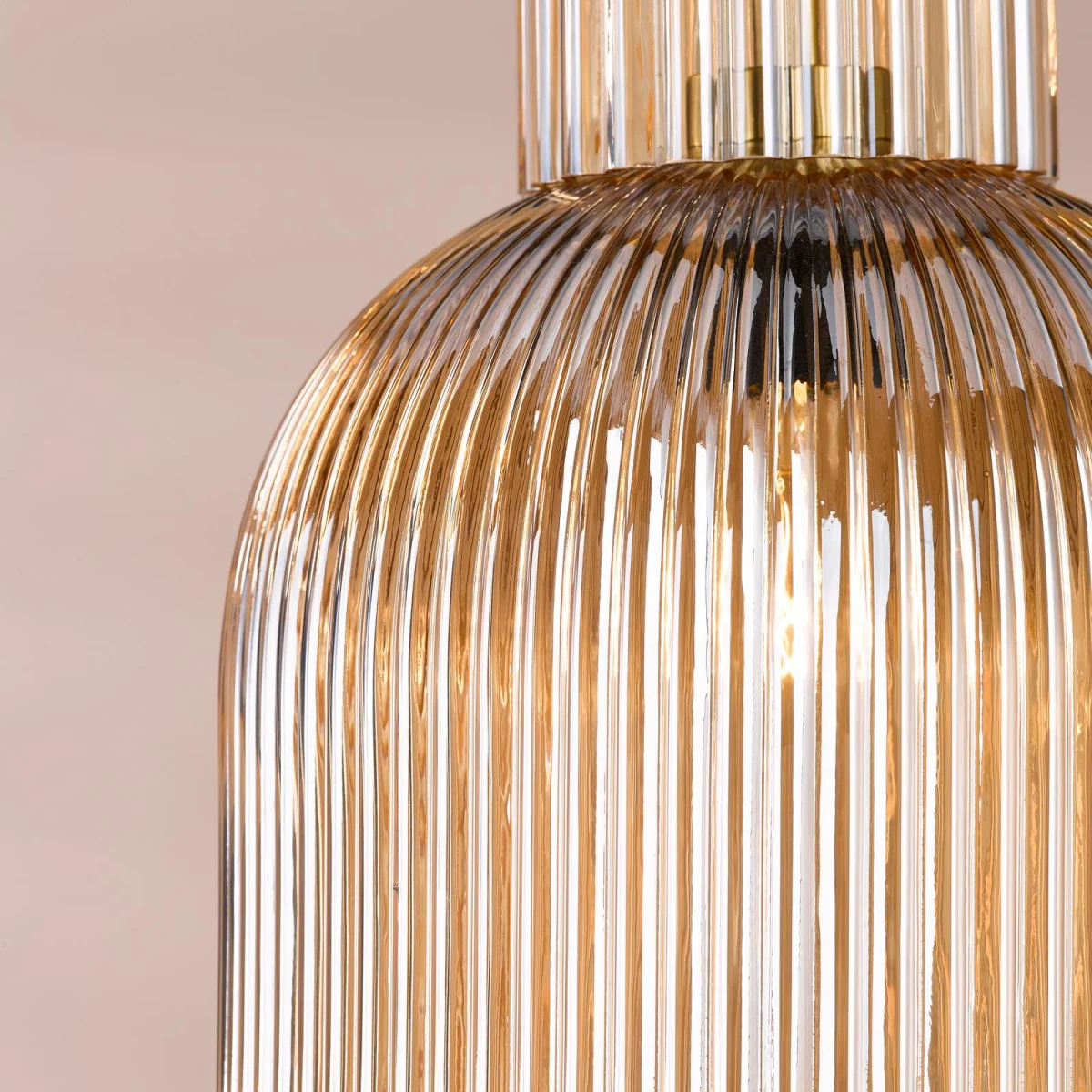 Bixby Amber Ribbed Glass & Brushed Bronze Pendant – image 4
