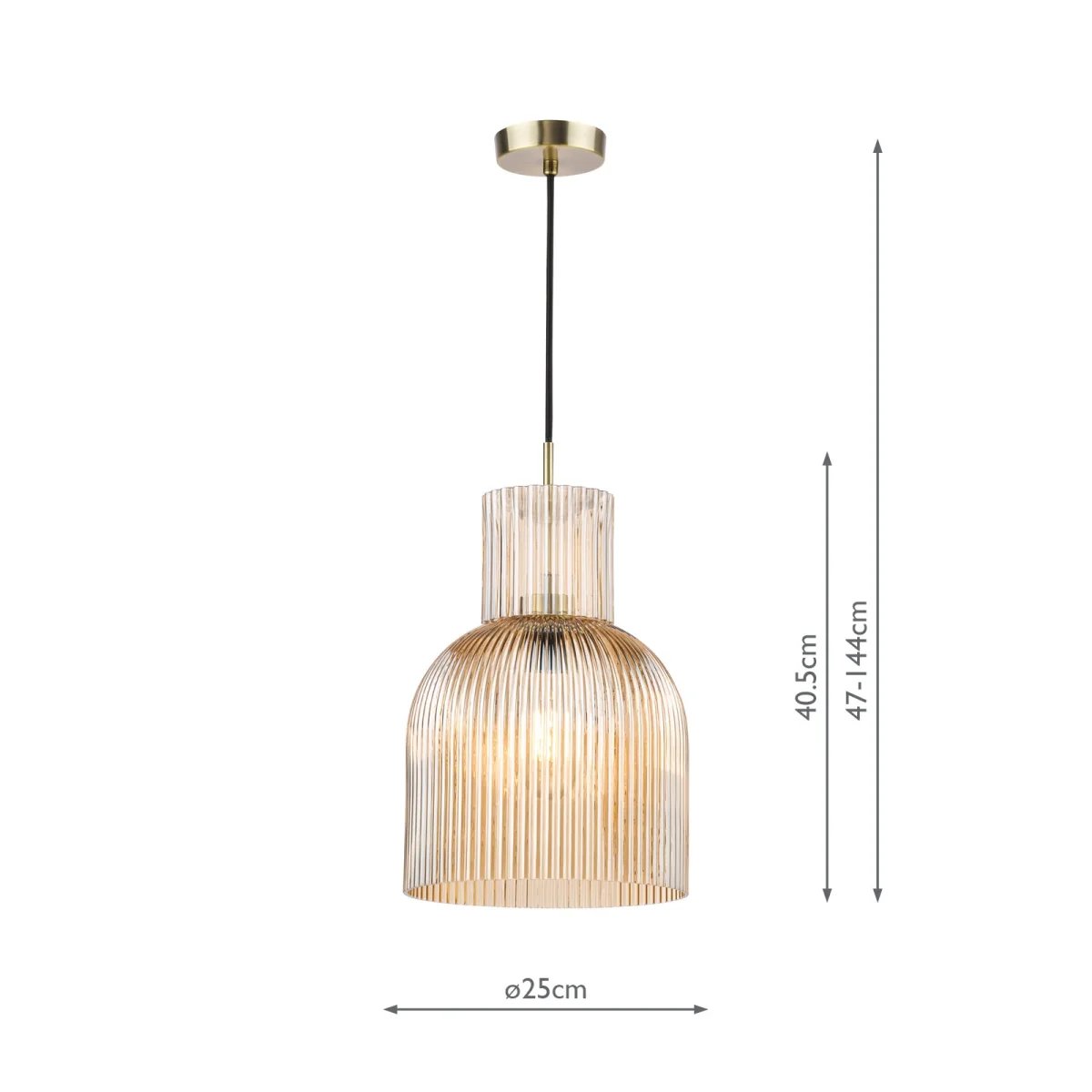 Bixby Amber Ribbed Glass & Brushed Bronze Pendant – image 5