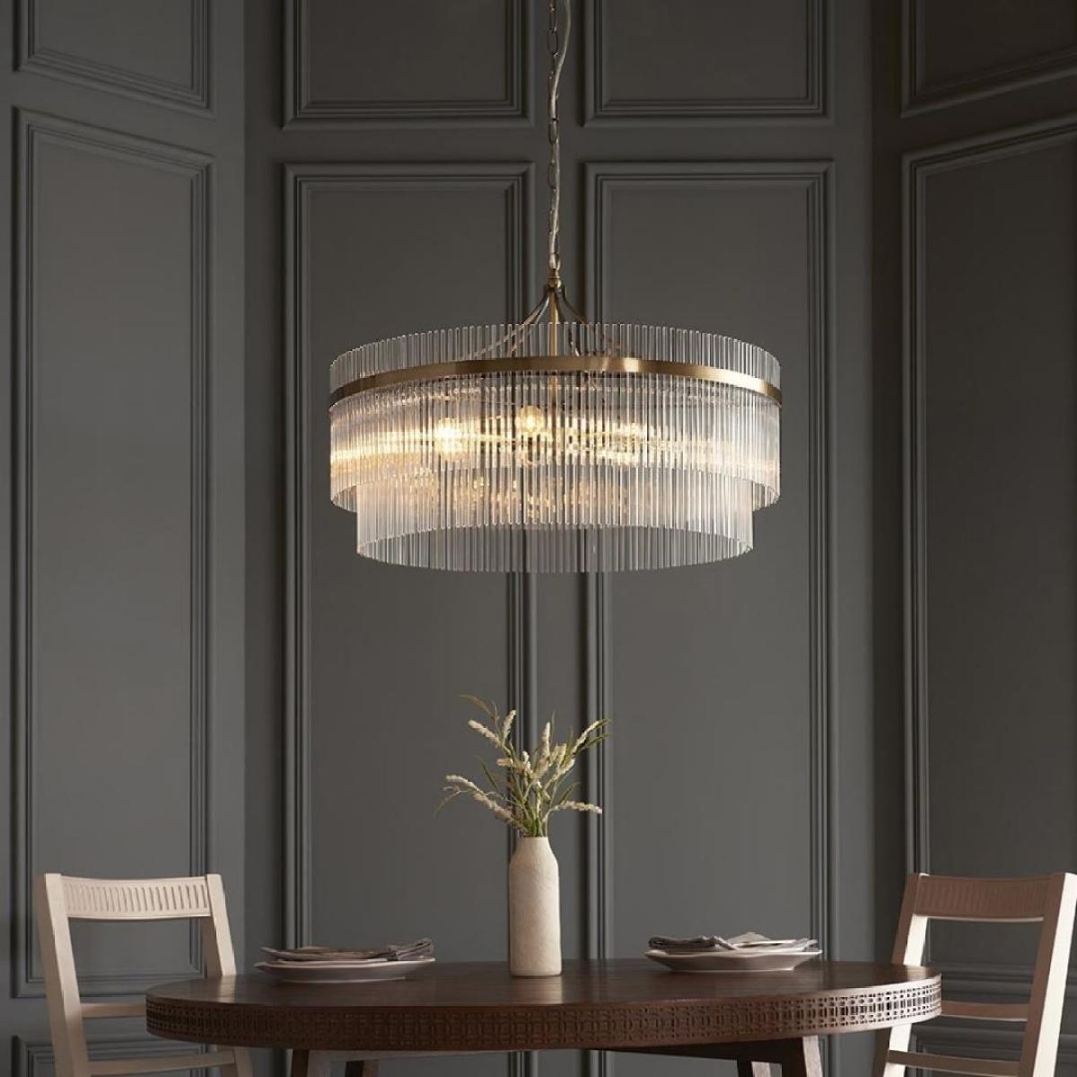 Marietta 7 Light Antique Brass & Glass Pendant Ceiling Light – image 2