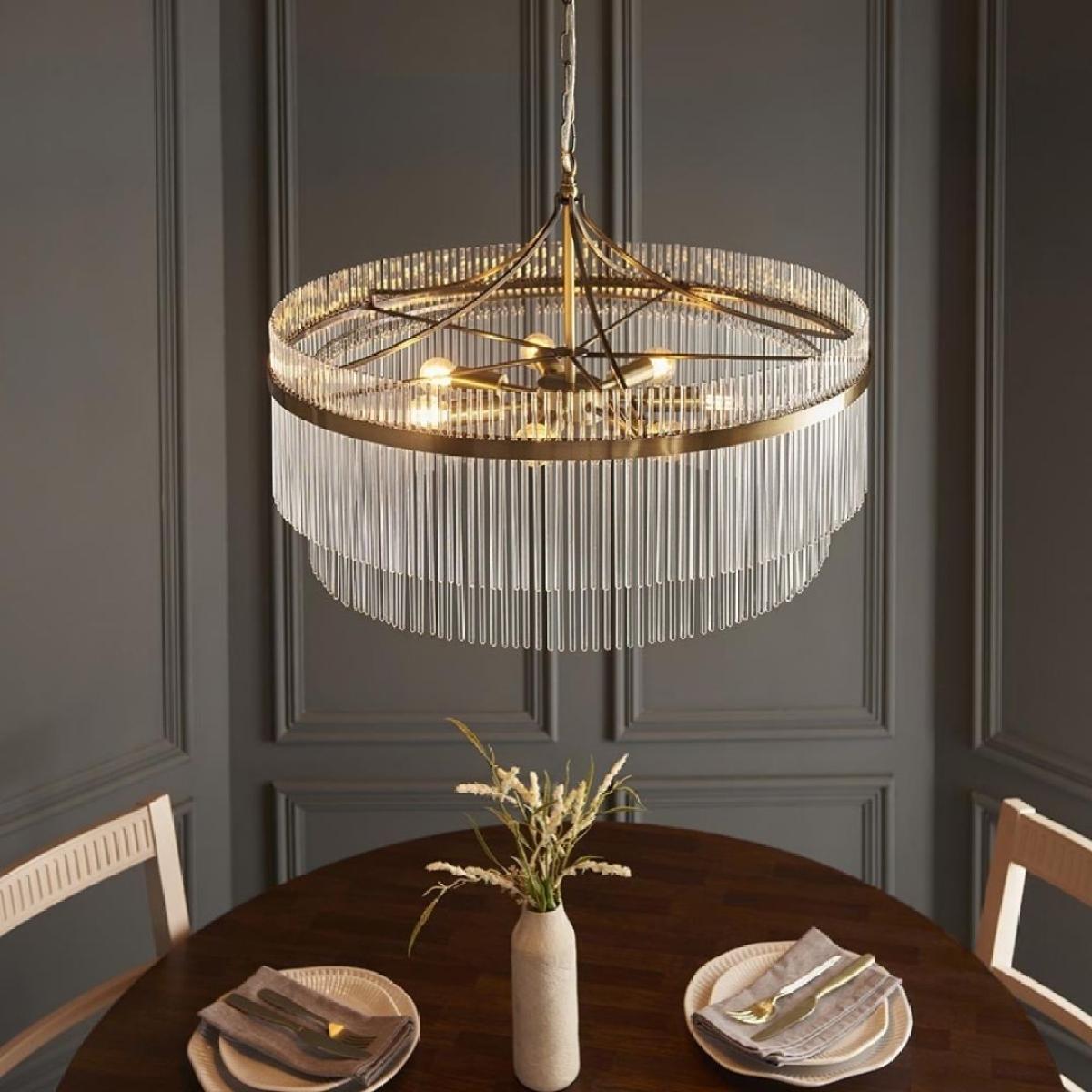 Marietta 7 Light Antique Brass & Glass Pendant Ceiling Light – image 3