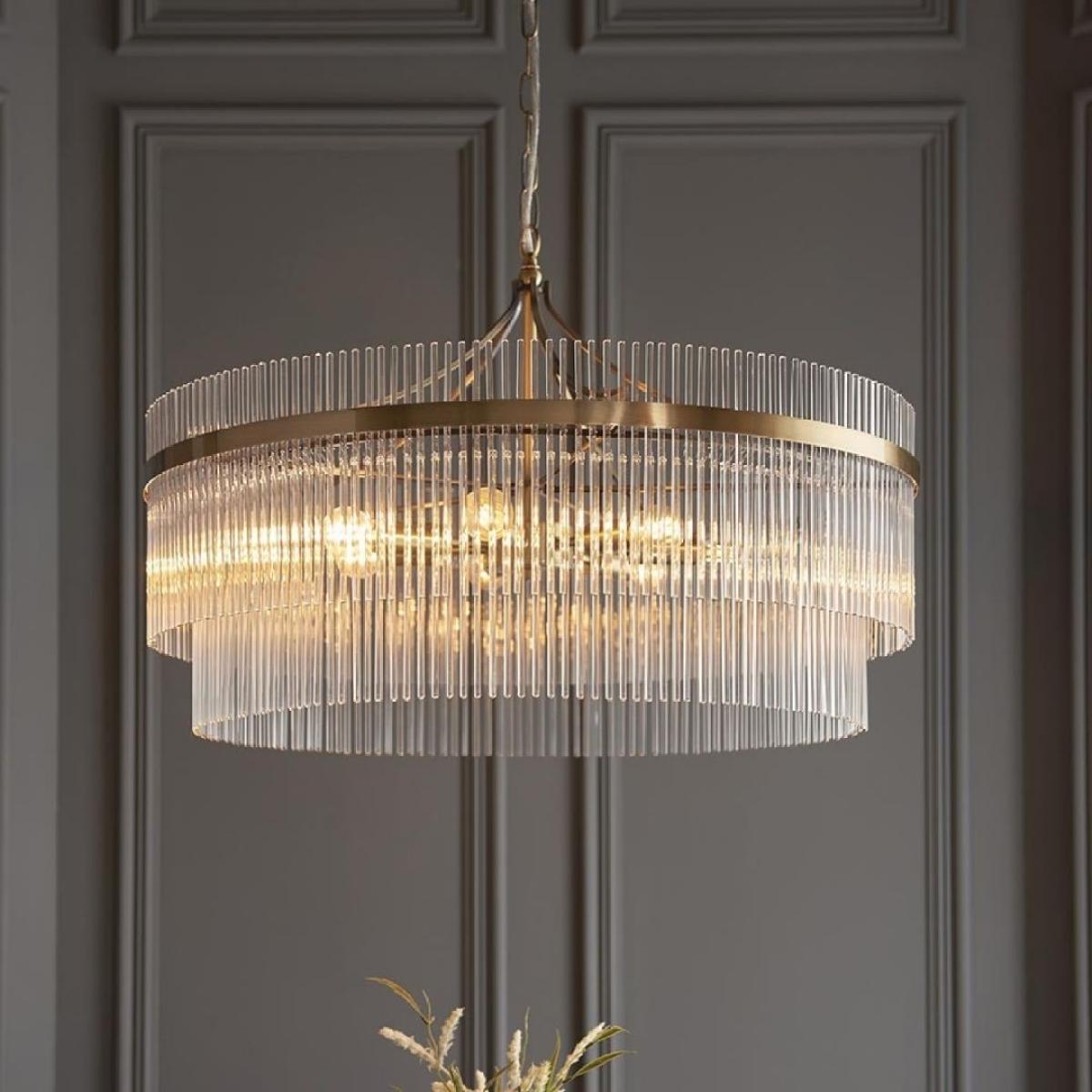 Marietta 7 Light Antique Brass & Glass Pendant Ceiling Light – image 1