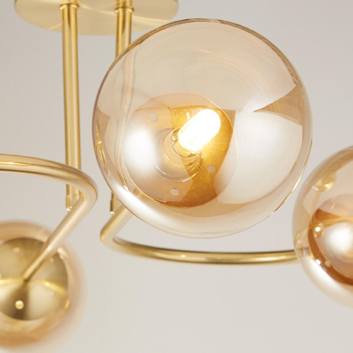 Hibben Gold Brass & Champagne Glass Semi-Flush Ceiling Light – image 4