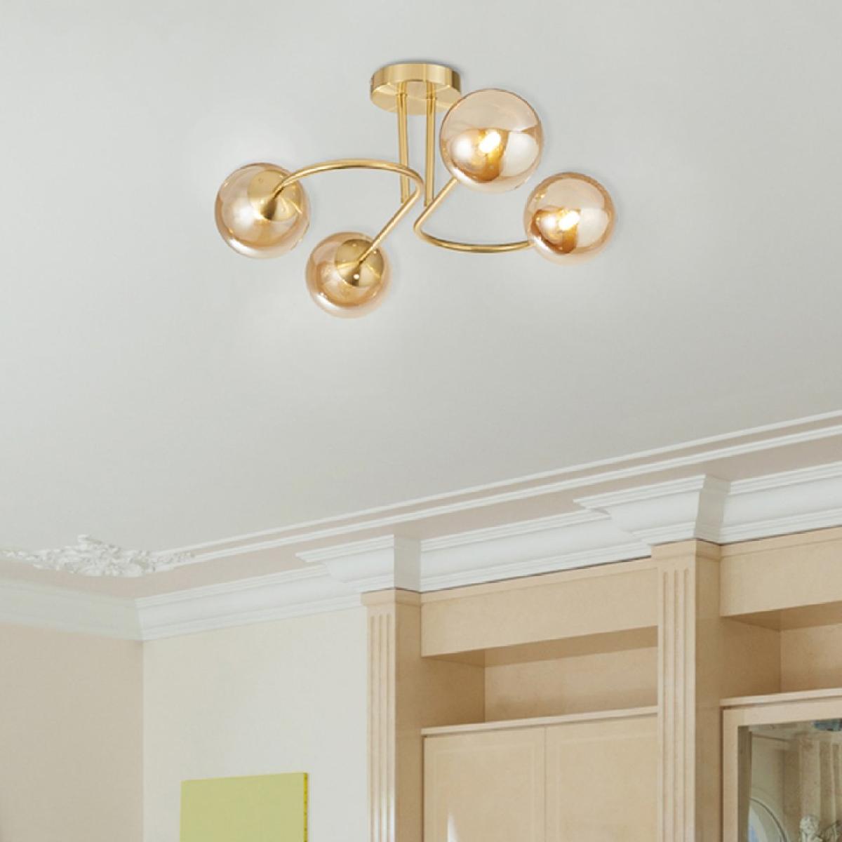 Hibben Gold Brass & Champagne Glass Semi-Flush Ceiling Light – image 1