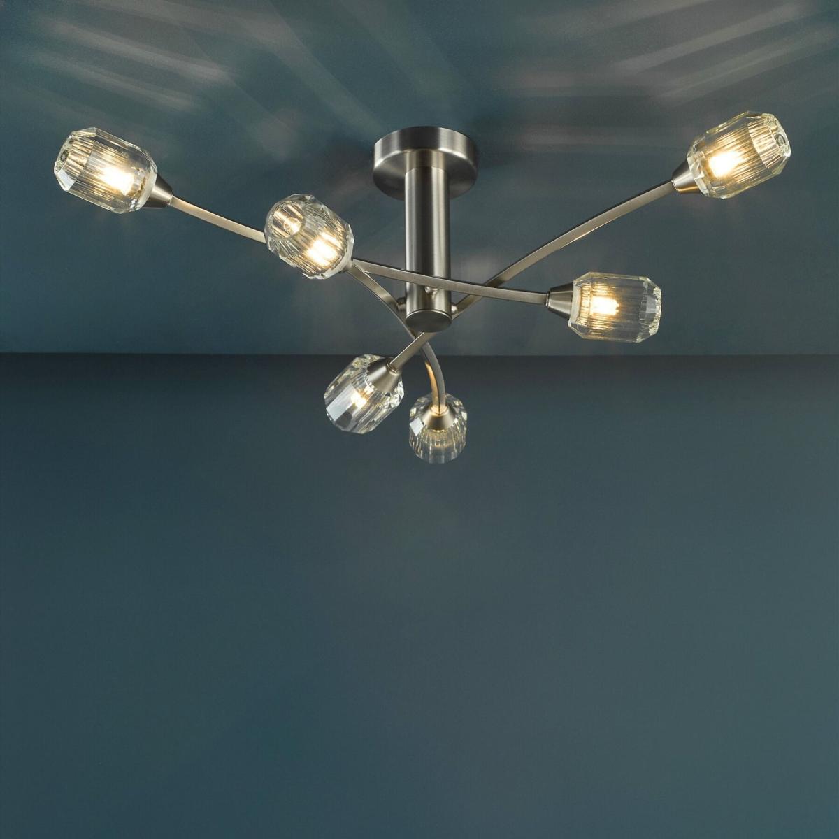 Zonda 6 Light Brushed Nickel Semi Flush Ceiling Light – image 3