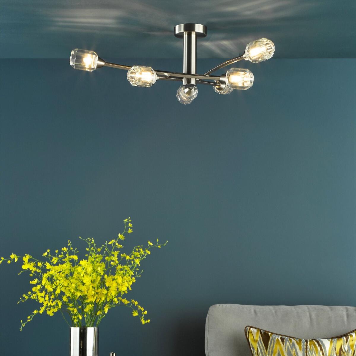 Zonda 6 Light Brushed Nickel Semi Flush Ceiling Light – image 1