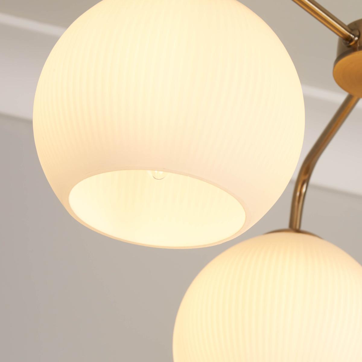 Hamblin 3 Light Antique Brass and Opal Glass Semi-Flush Ceiling Light – image 3