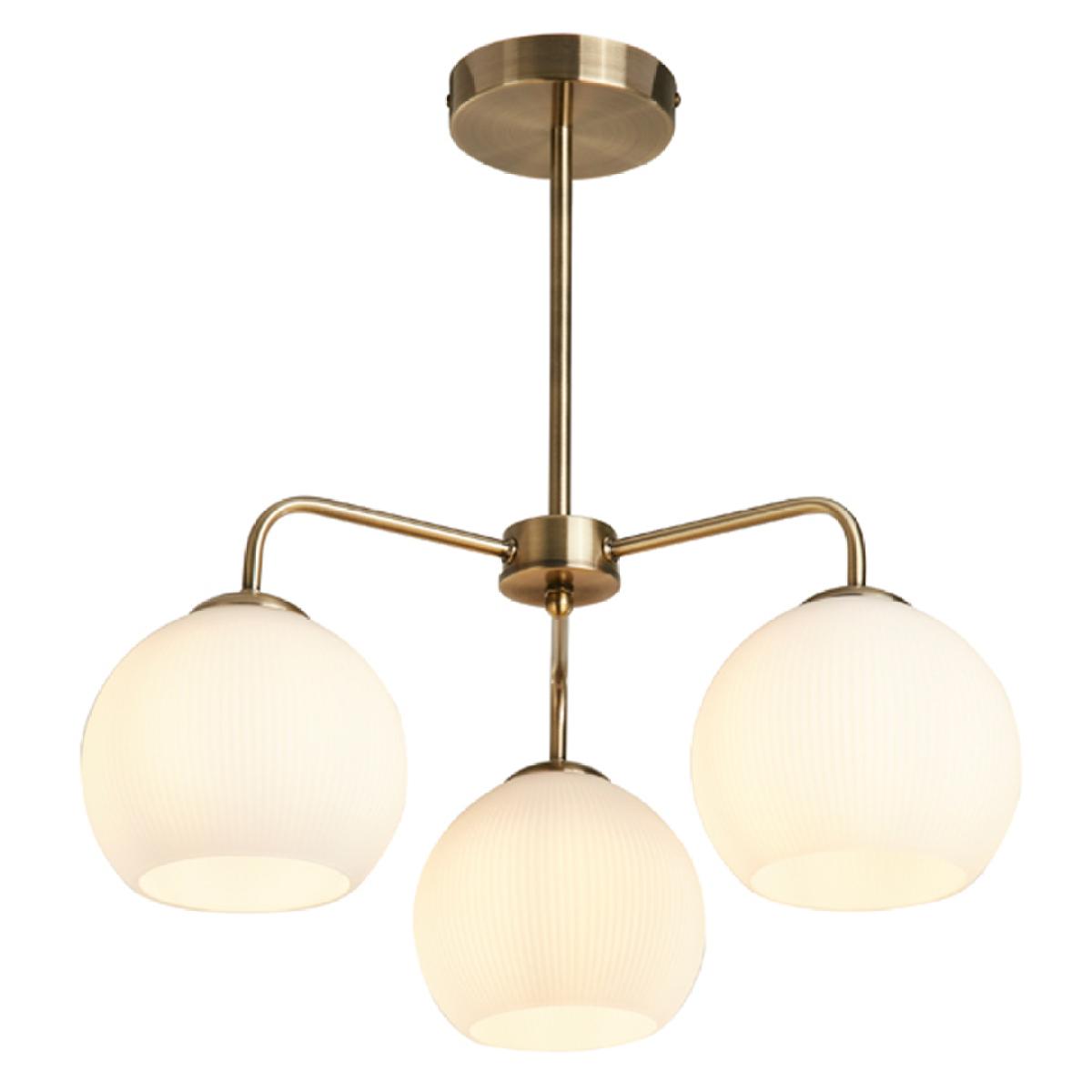 Hamblin 3 Light Antique Brass and Opal Glass Semi-Flush Ceiling Light – image 5