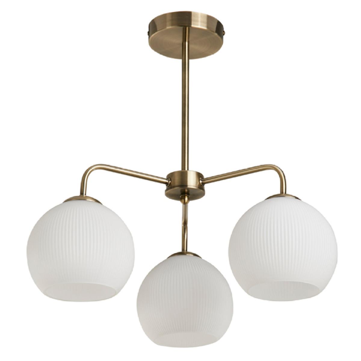 Hamblin 3 Light Antique Brass and Opal Glass Semi-Flush Ceiling Light – image 6