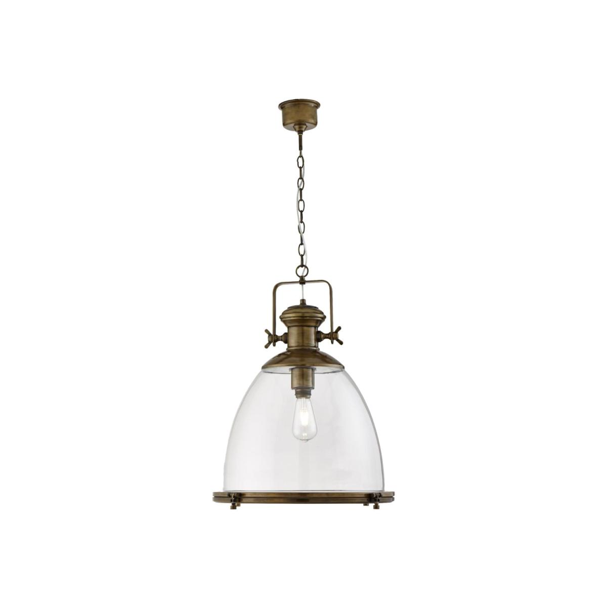 Industrial Pendant in Painted Antique Brass and Clear Glass Ceiling Light