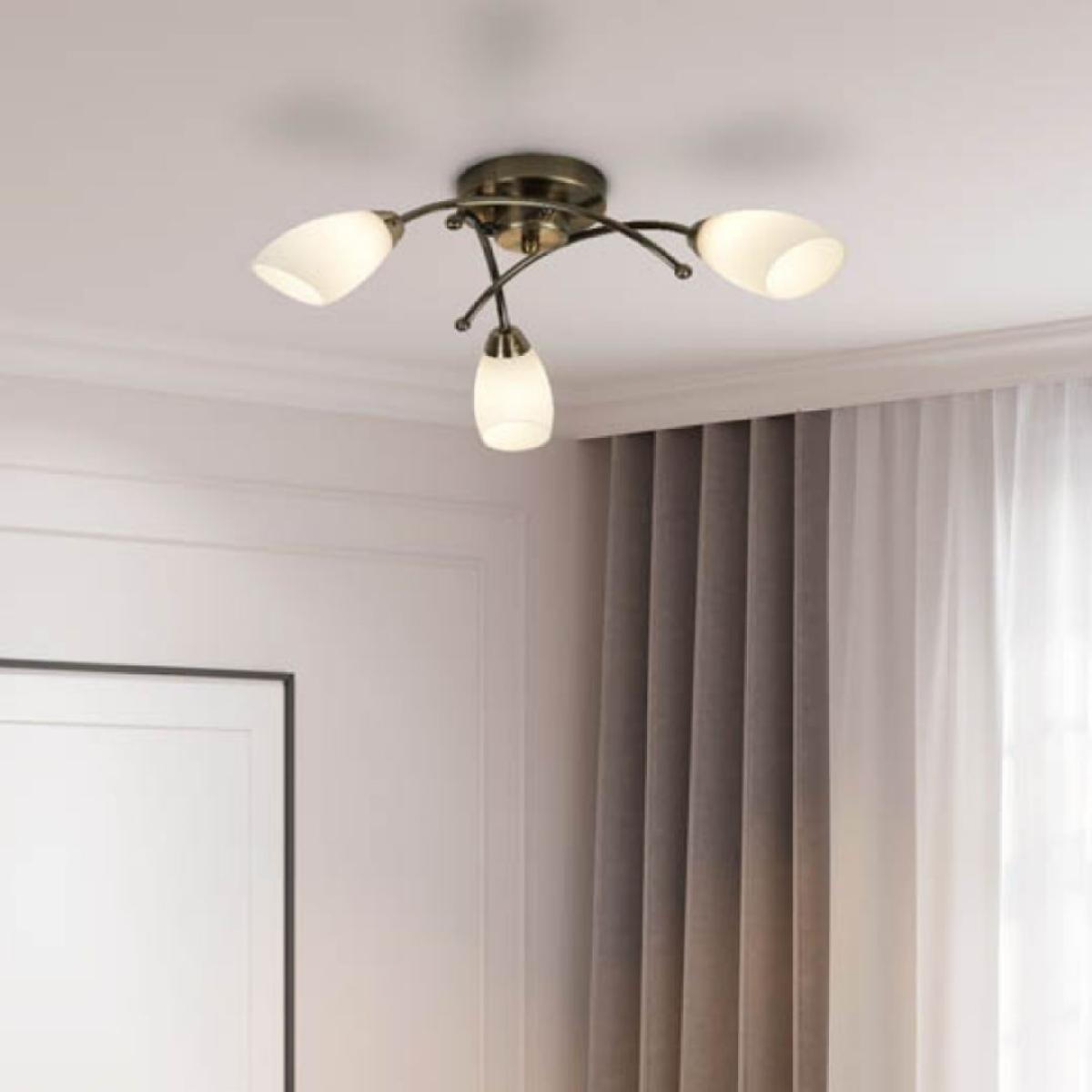 Opera 3 Light Antique Brass & Opal Glass Flush Ceiling Light – image 1