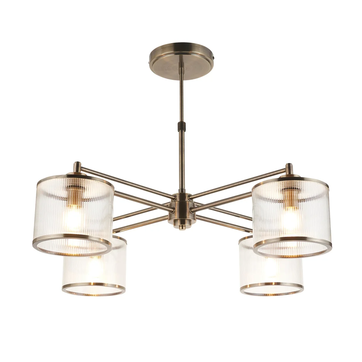 Ridgeton 4 Light Antique Brass & Ribbed Glass Pendant Ceiling Light – image 2