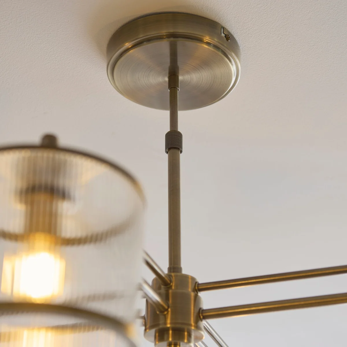 Ridgeton 4 Light Antique Brass & Ribbed Glass Pendant Ceiling Light – image 5