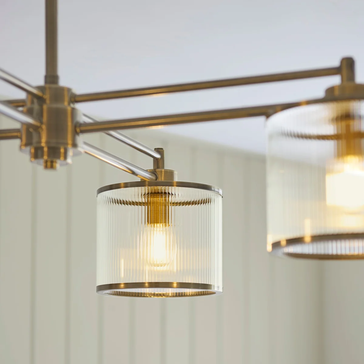 Ridgeton 4 Light Antique Brass & Ribbed Glass Pendant Ceiling Light – image 6