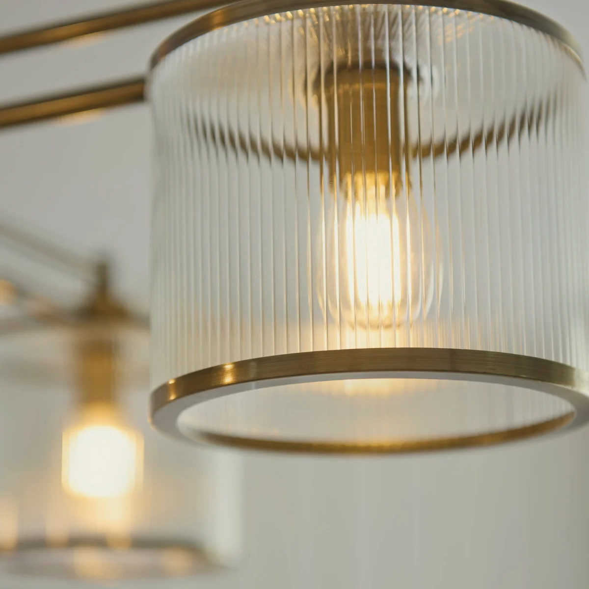 Ridgeton 4 Light Antique Brass & Ribbed Glass Pendant Ceiling Light – image 7