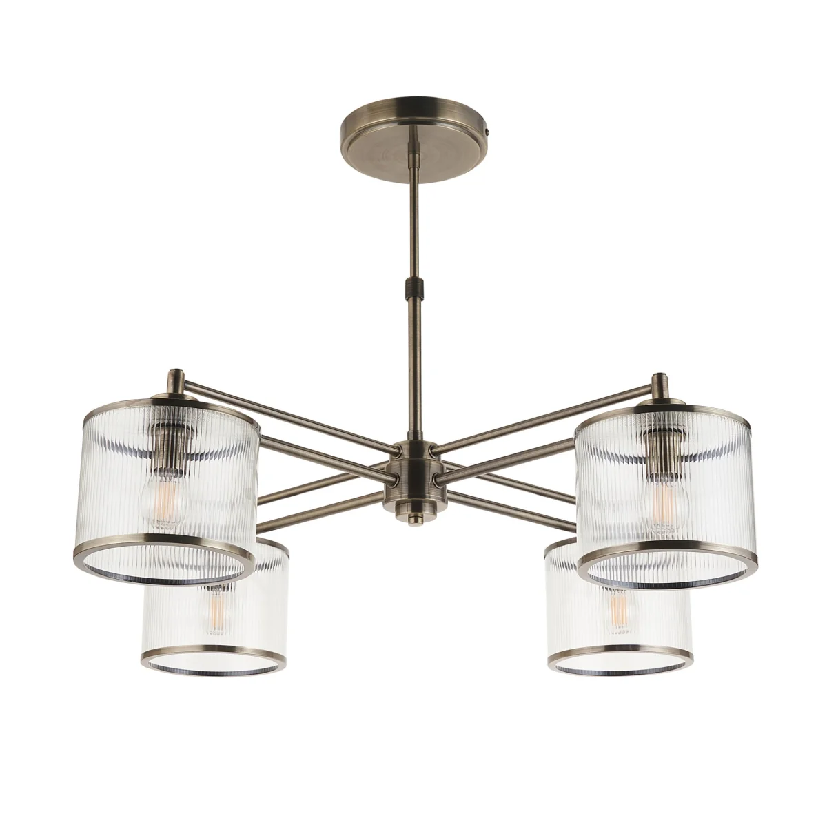 Ridgeton 4 Light Antique Brass & Ribbed Glass Pendant Ceiling Light – image 8