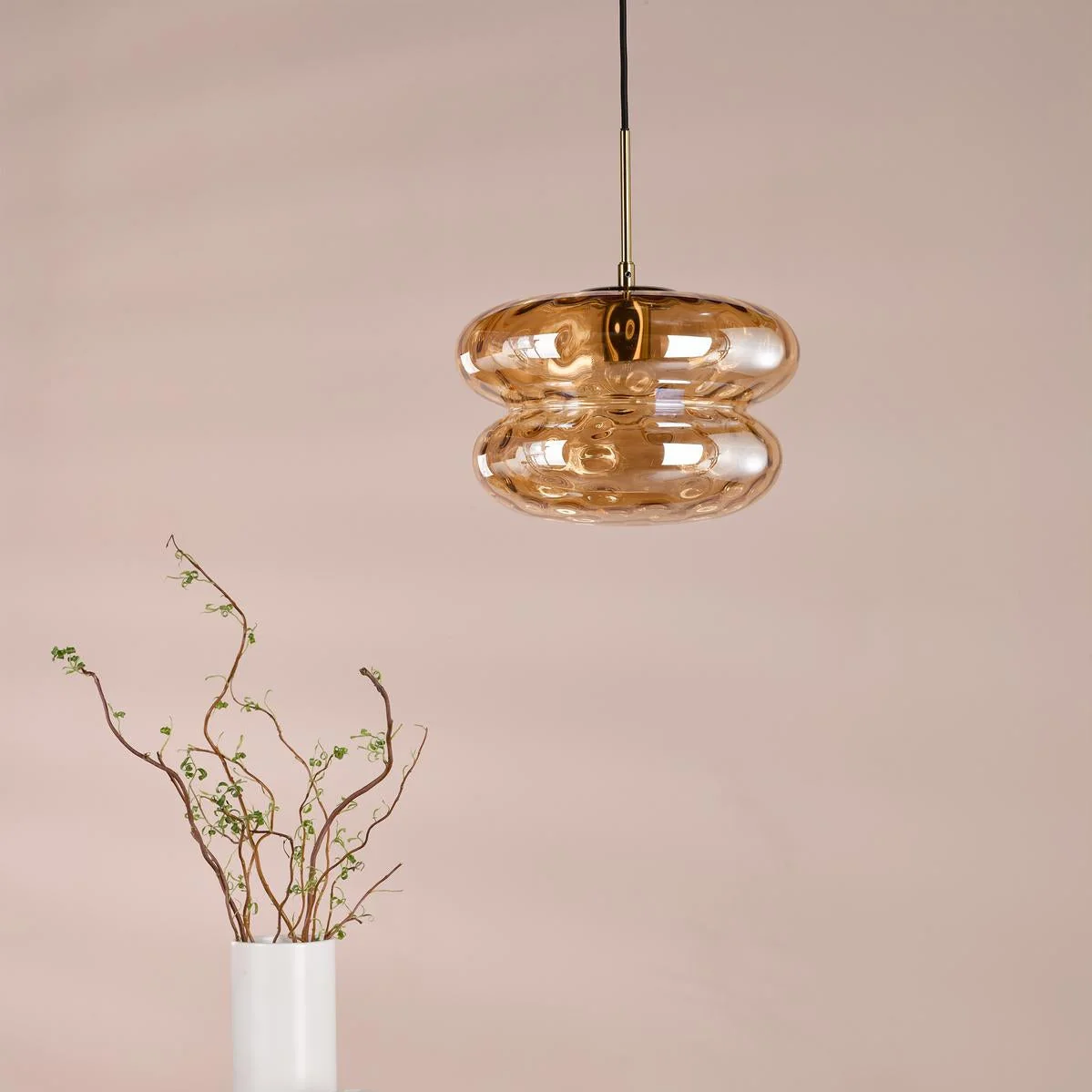 Alcella Natural Brass & Amber Dimpled Glass Pendant – image 2