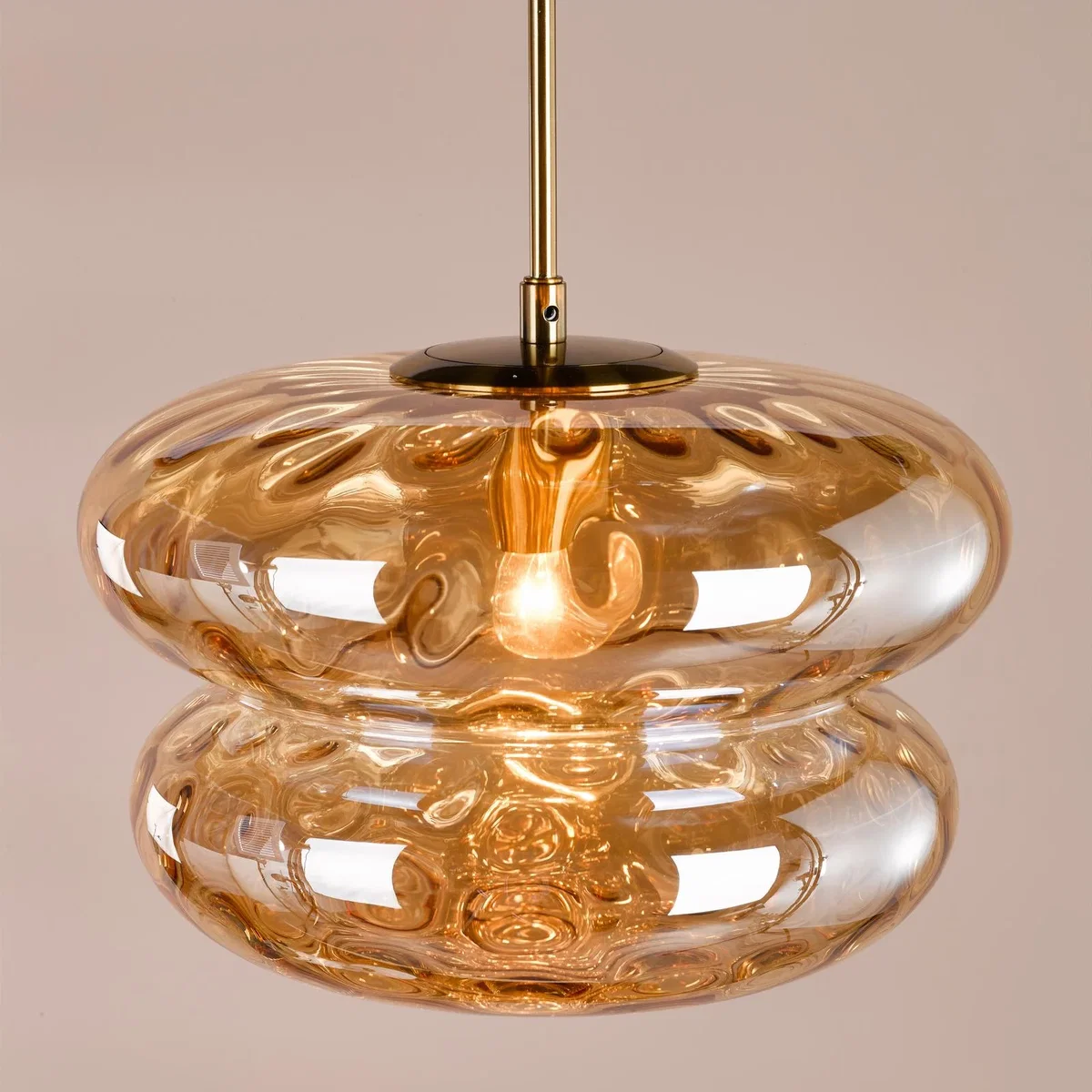 Alcella Natural Brass & Amber Dimpled Glass Pendant – image 3