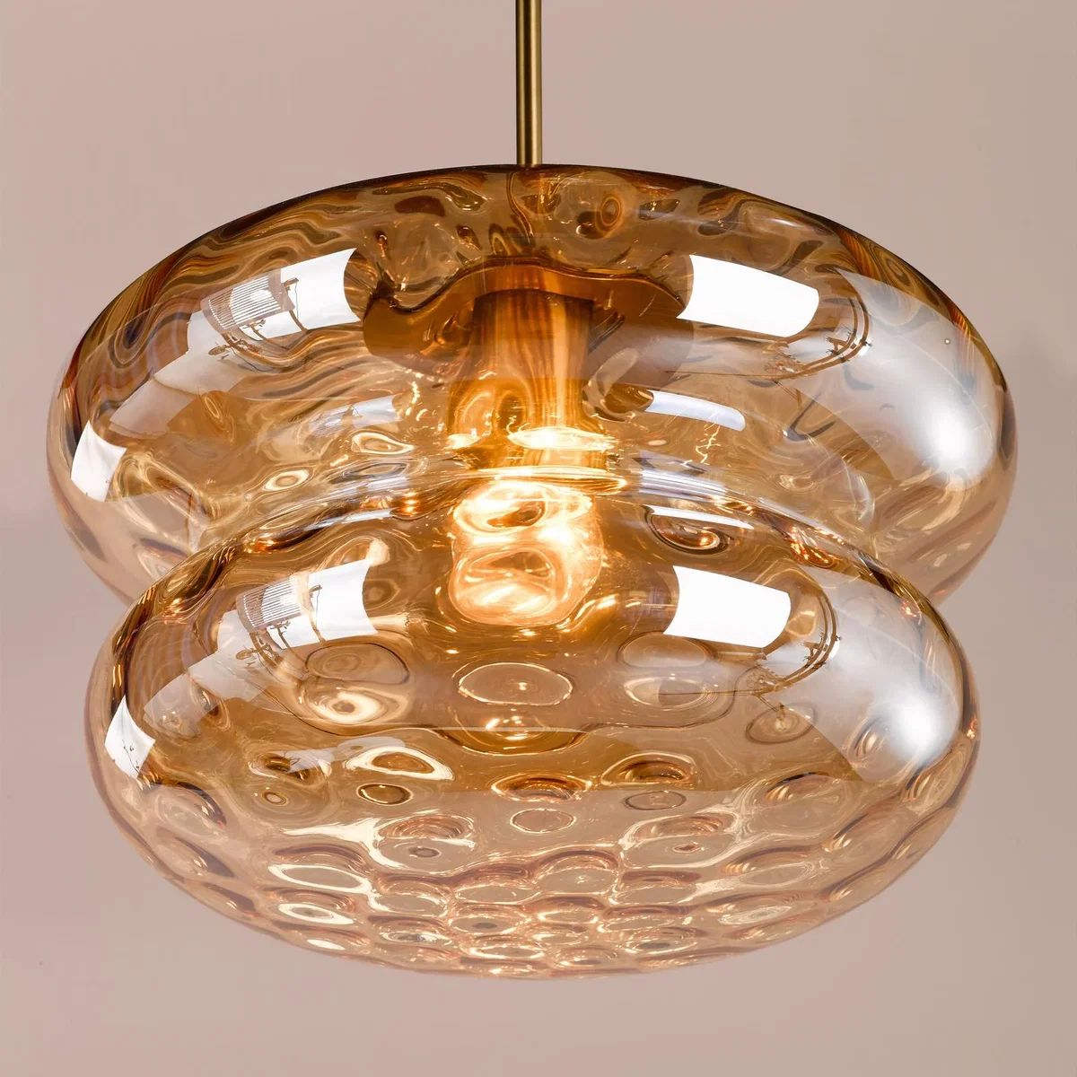 Alcella Natural Brass & Amber Dimpled Glass Pendant – image 4