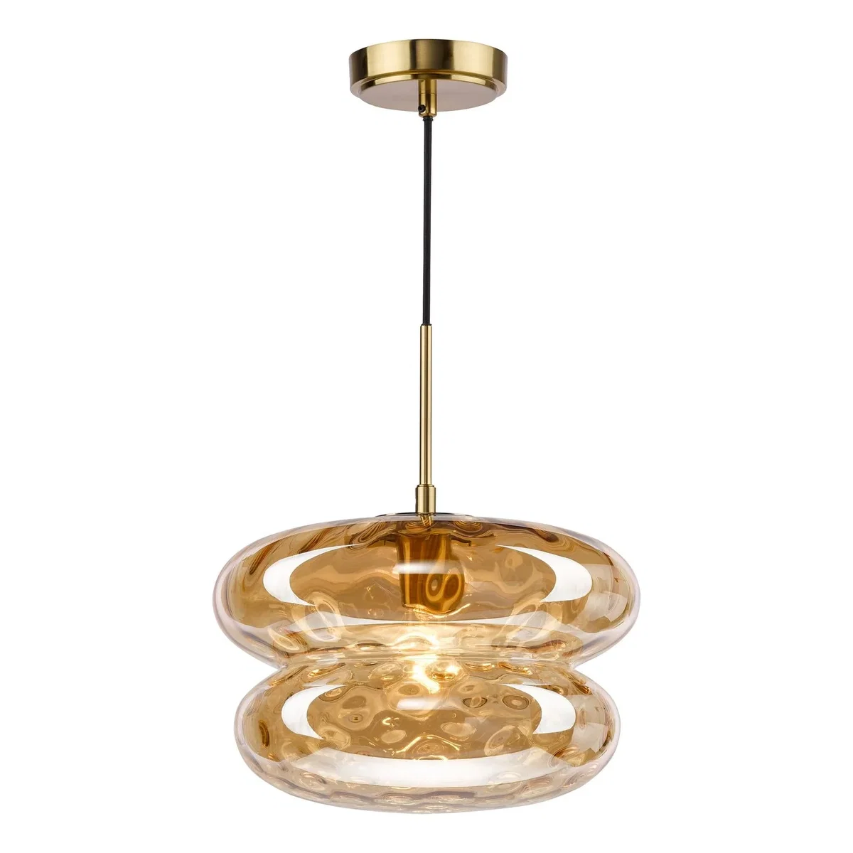Alcella Natural Brass & Amber Dimpled Glass Pendant – image 5