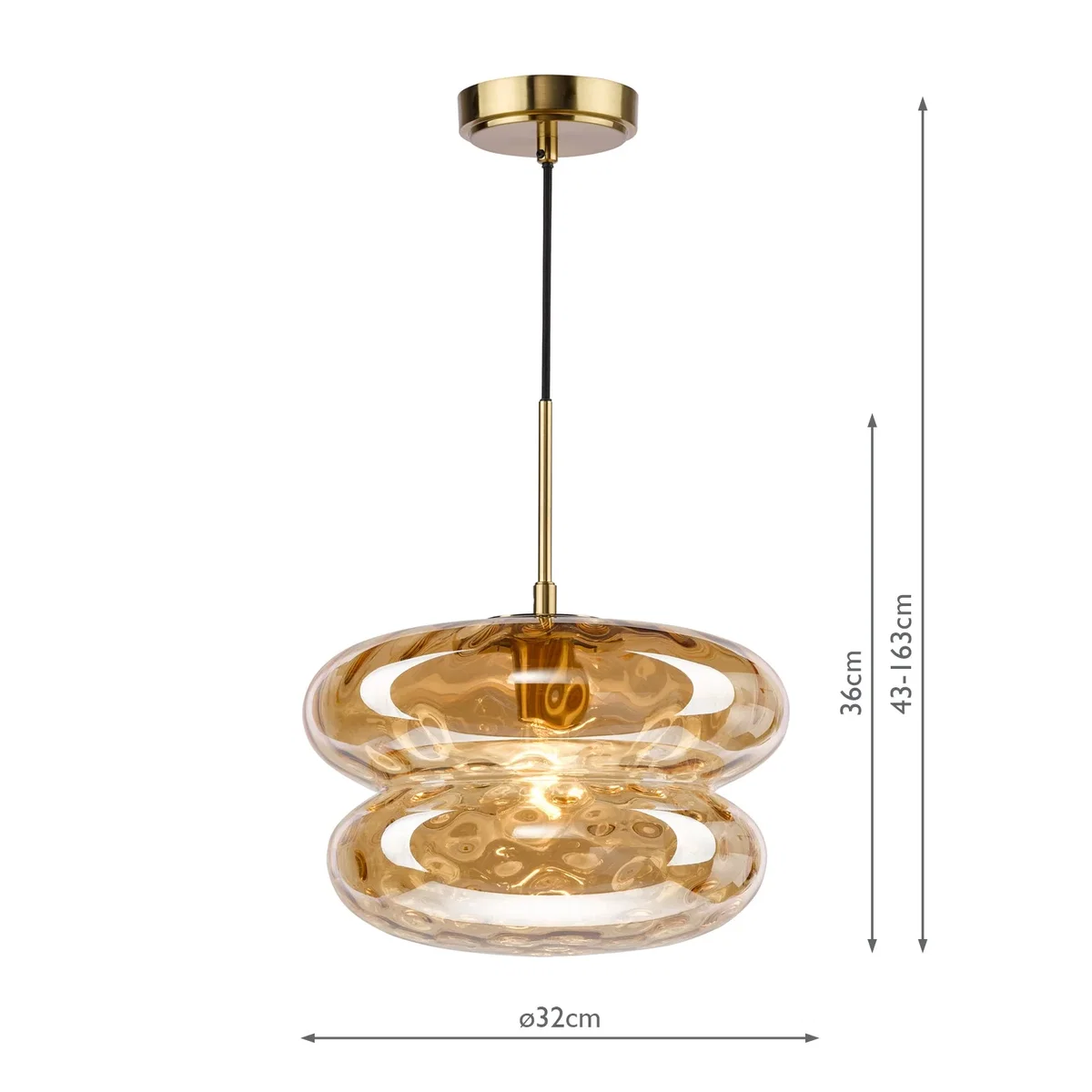 Alcella Natural Brass & Amber Dimpled Glass Pendant – image 6