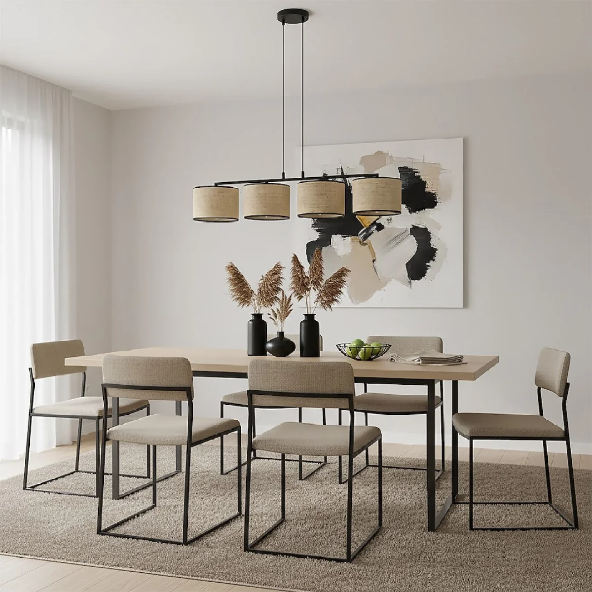 Eco 4 Light Linear Pendant Black & Rattan – image 3