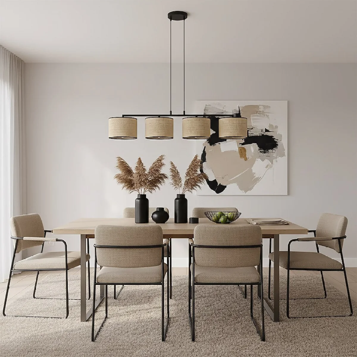 Eco 4 Light Linear Pendant Black & Rattan – image 4