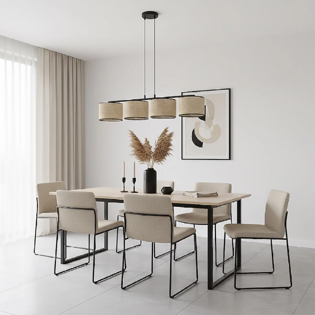 Eco 4 Light Linear Pendant Black & Rattan – image 5