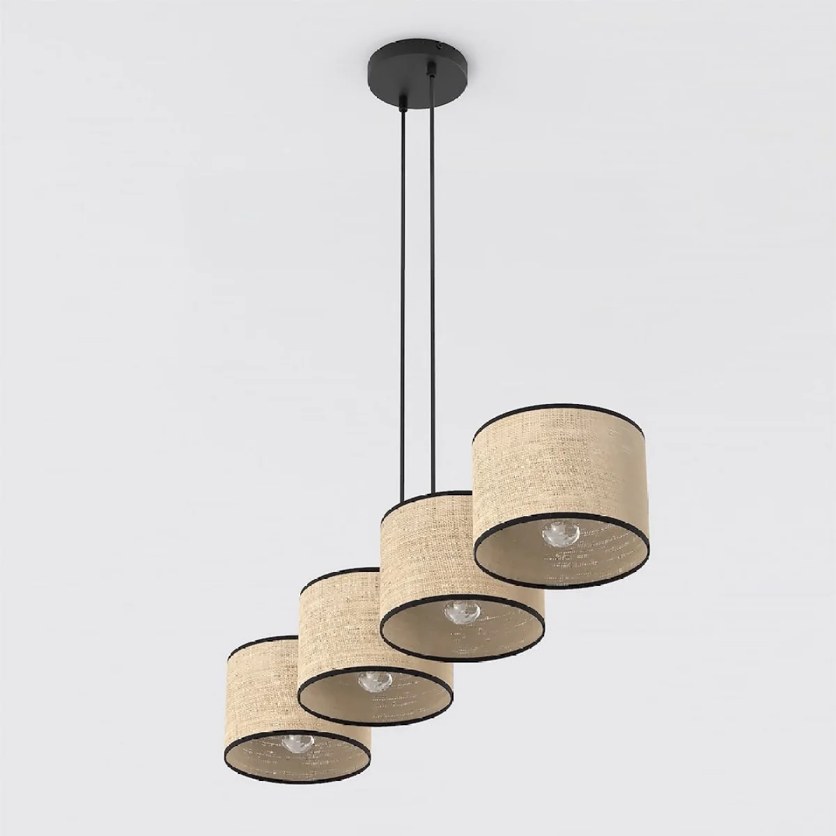 Eco 4 Light Linear Pendant Black & Rattan – image 7
