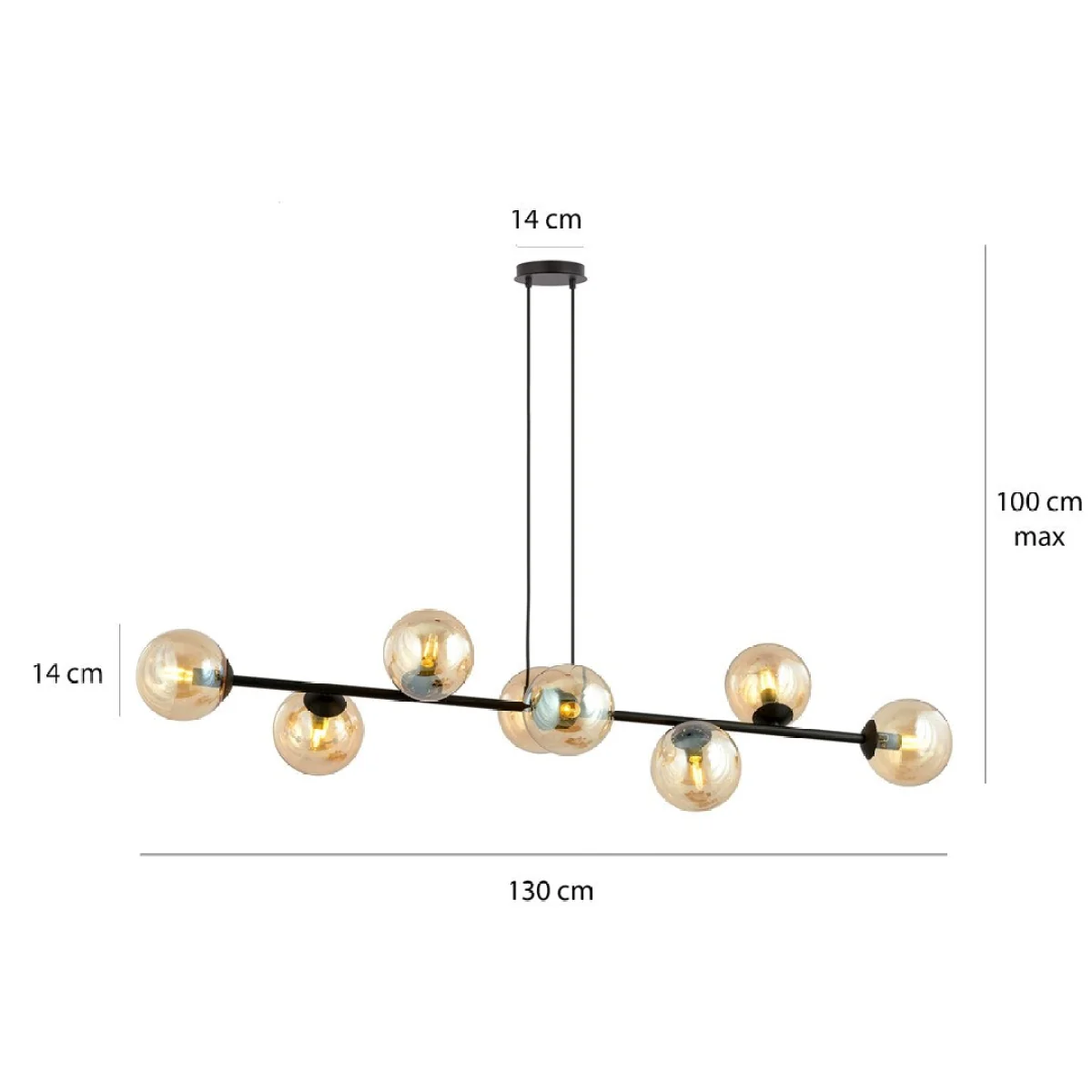 Rossi 8 Light Pendant Black & Amber – image 5
