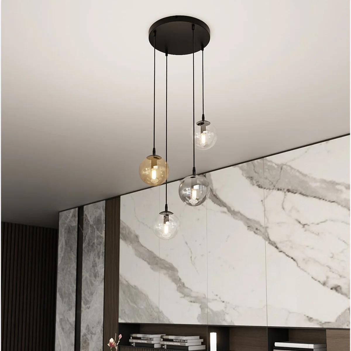 Cosmo 4 Light Pendant Black, Graphite & Amber – image 1