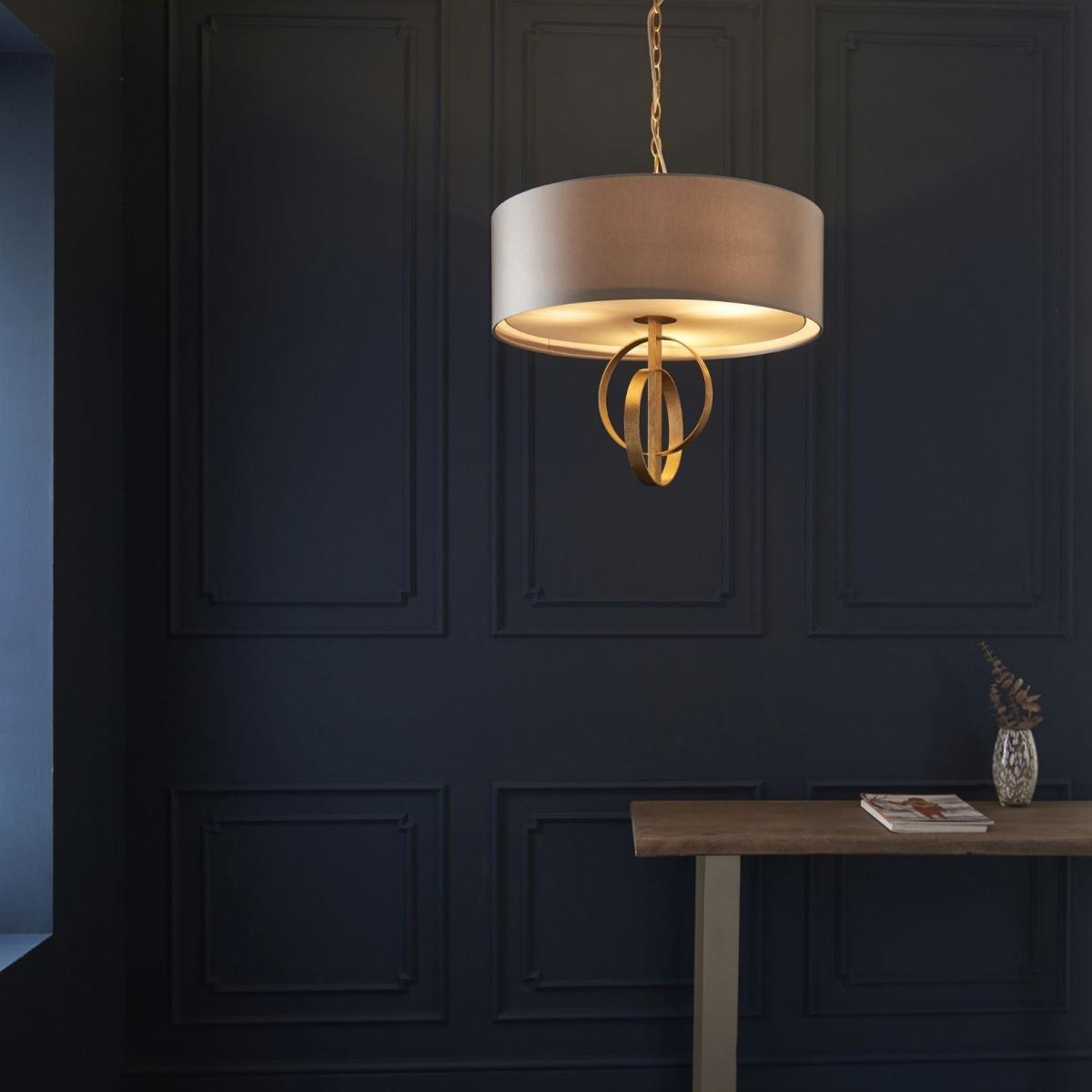Serenity 3 Light Antique Gold & Mink Pendant Ceiling Light – image 2