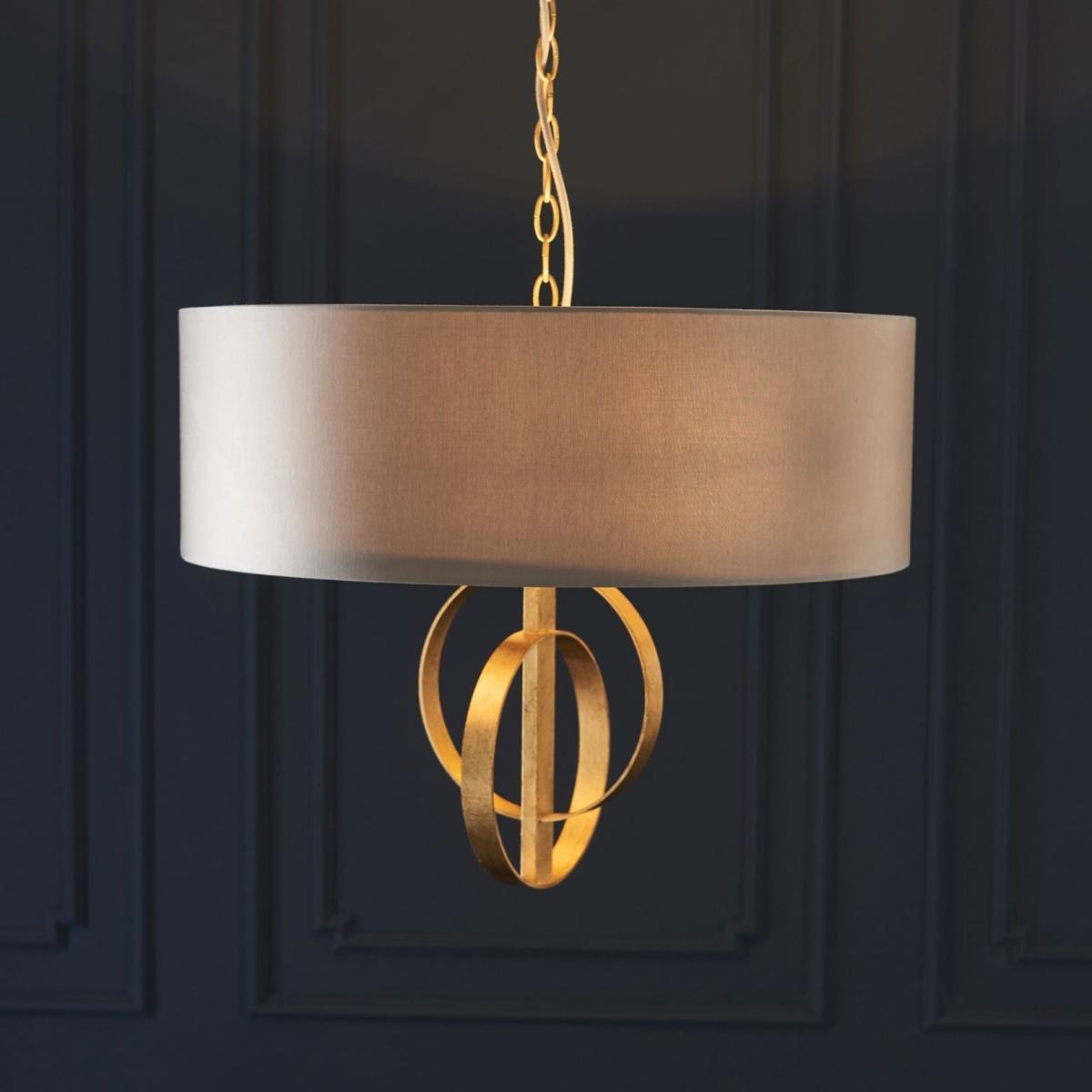 Serenity 3 Light Antique Gold & Mink Pendant Ceiling Light – image 3