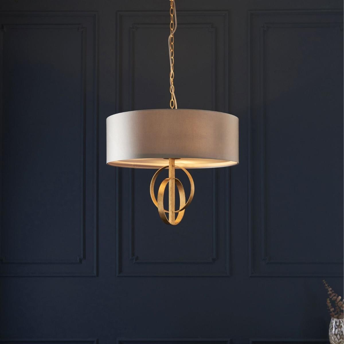 Serenity 3 Light Antique Gold & Mink Pendant Ceiling Light – image 1