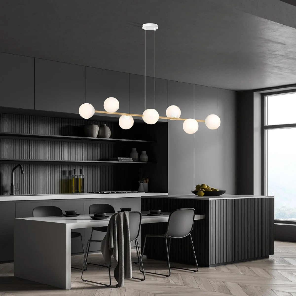 Gravity 8 Light Linear Pendant White & Gold – image 3
