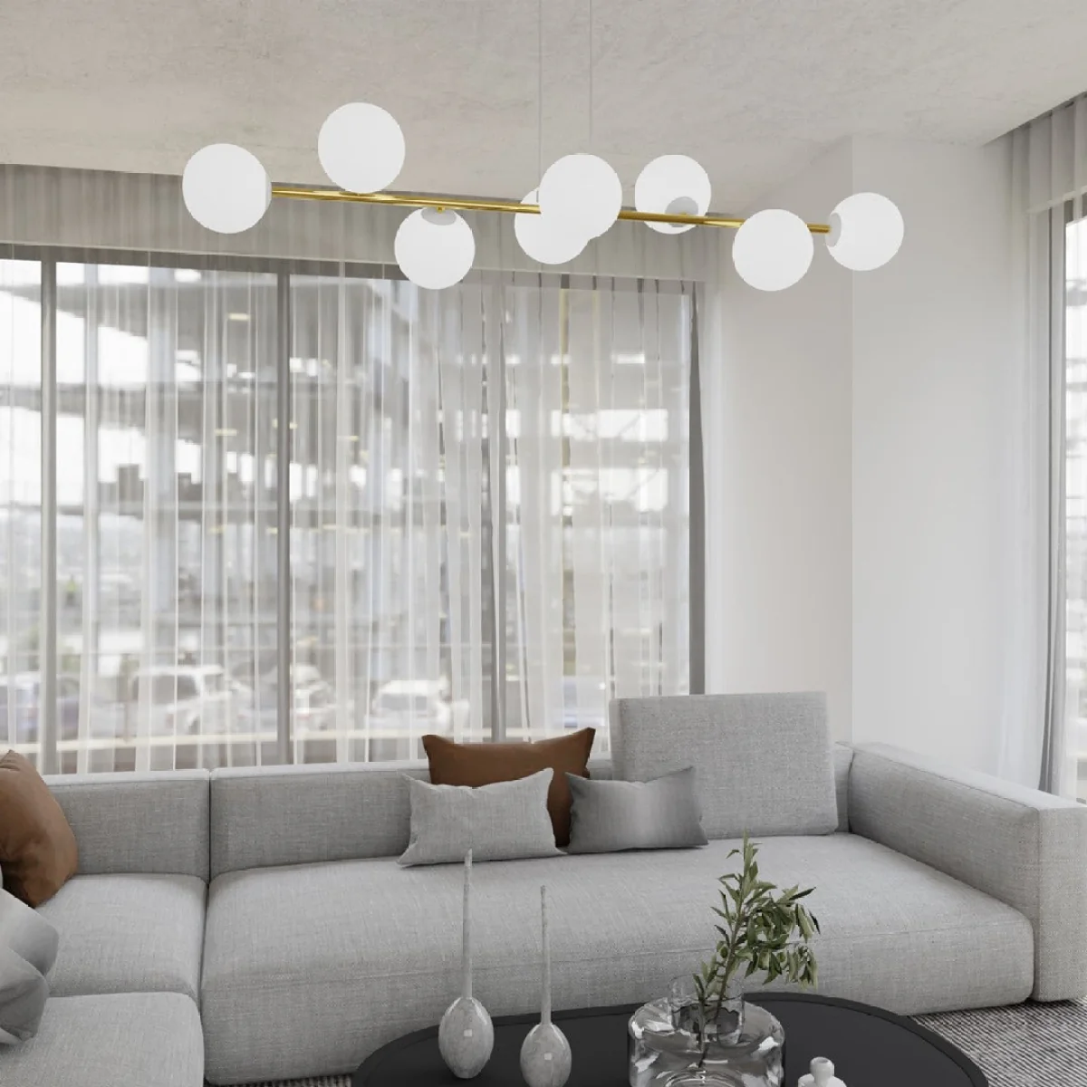 Gravity 8 Light Linear Pendant White & Gold – image 5