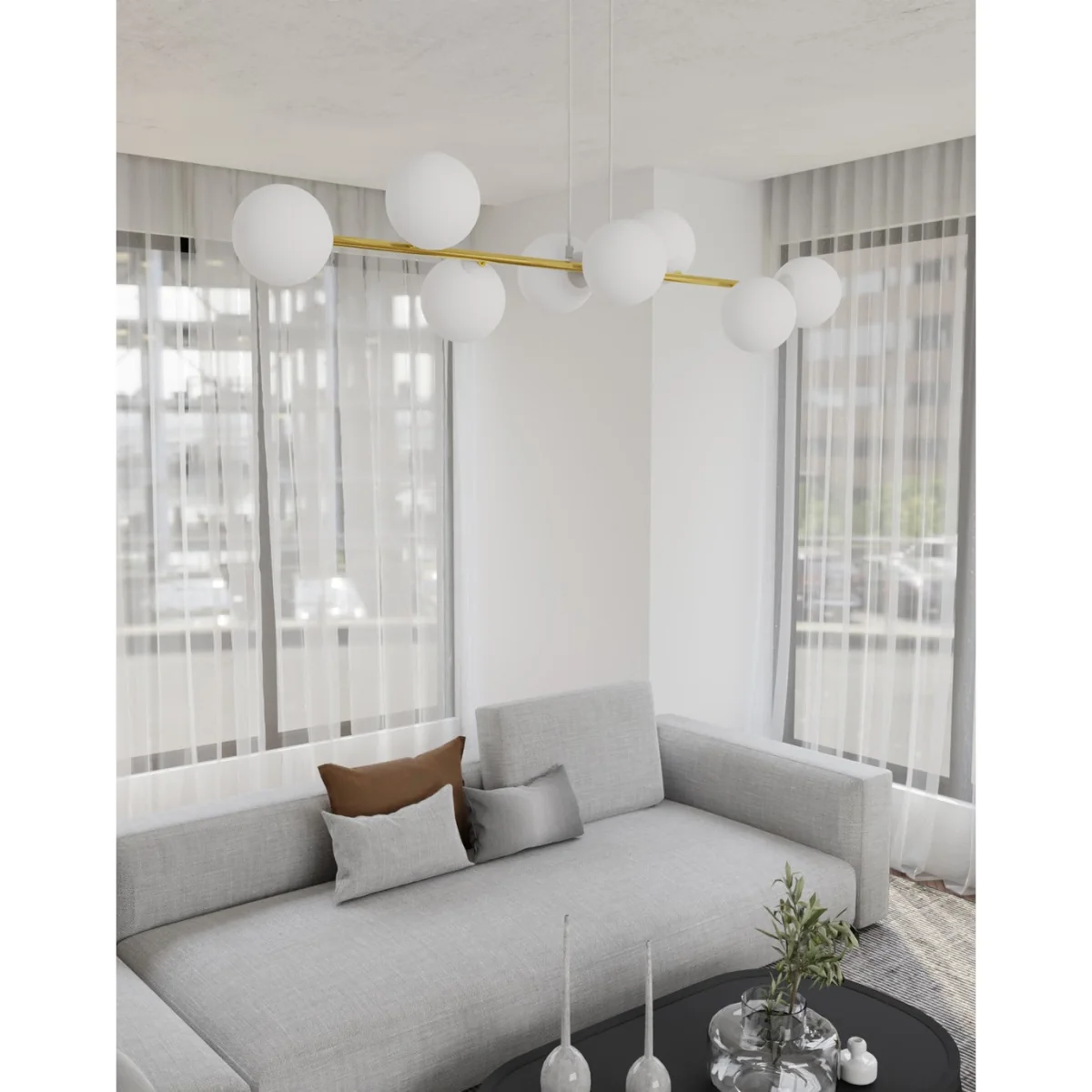 Gravity 8 Light Linear Pendant White & Gold – image 8