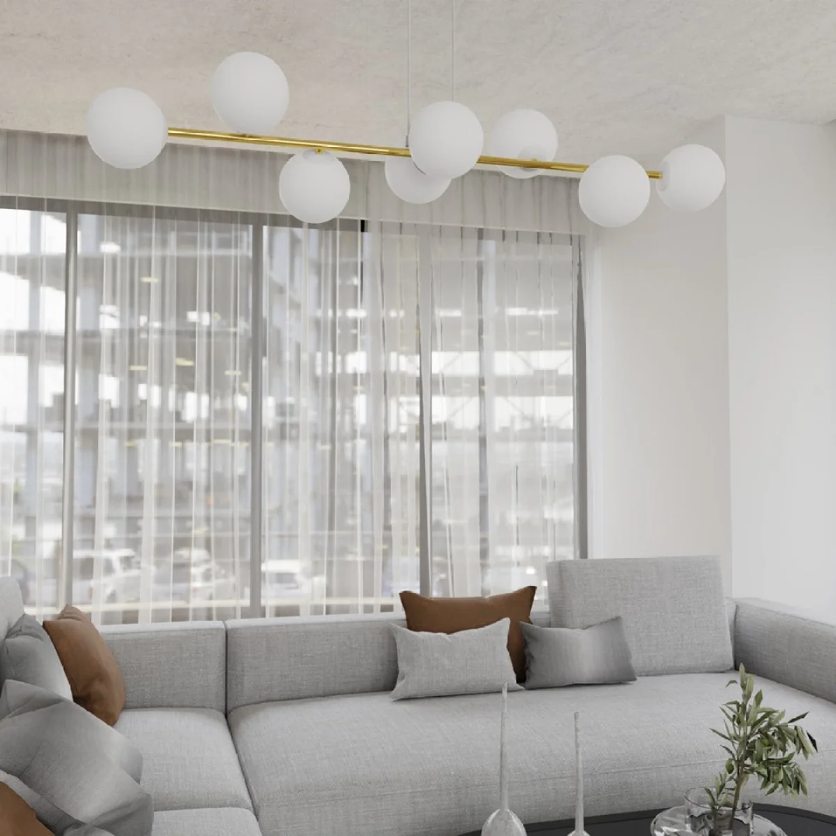 Gravity 8 Light Linear Pendant White & Gold – image 9