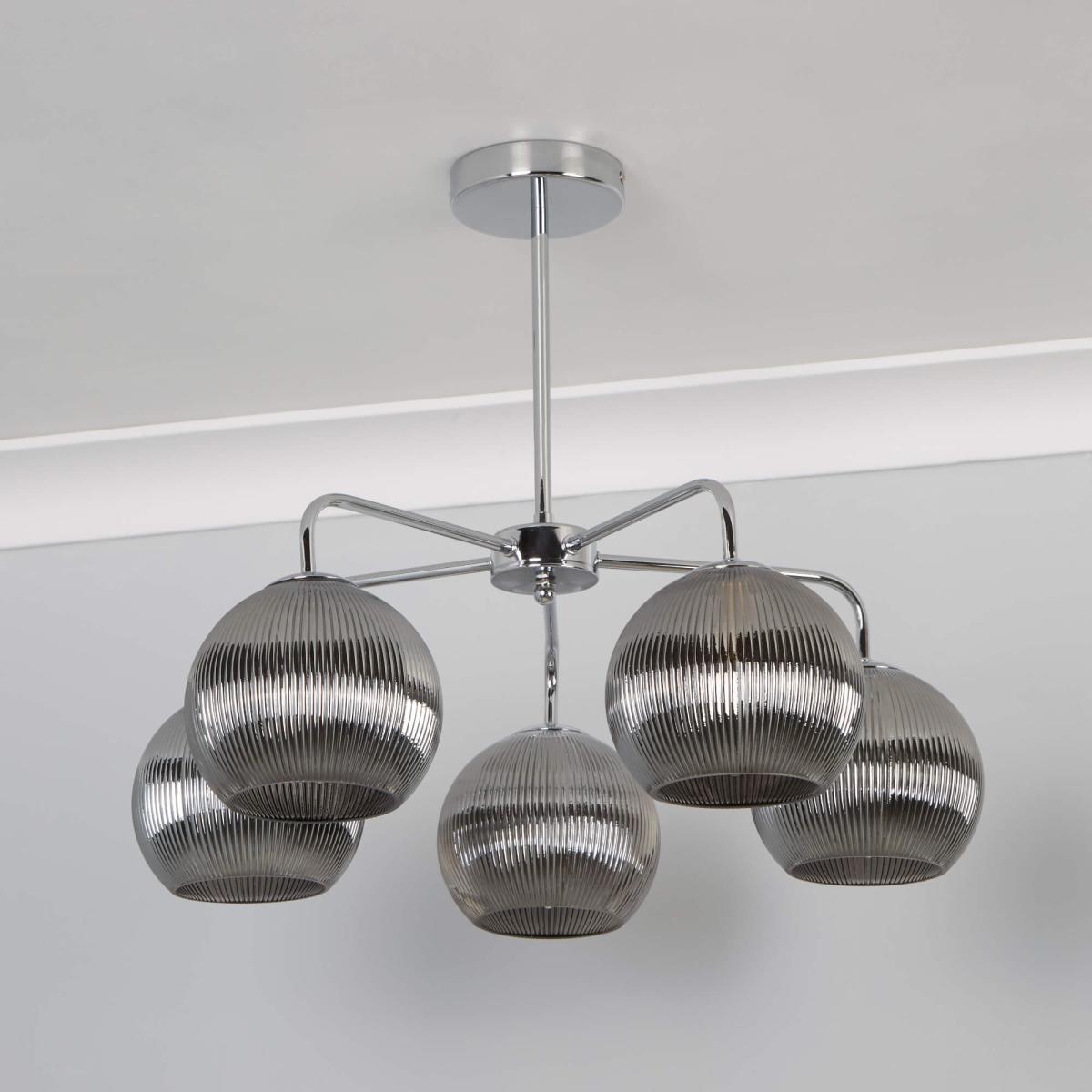 Hamblin 5 Light Chrome and Somked Glass Semi-Flush Ceiling Light – image 2