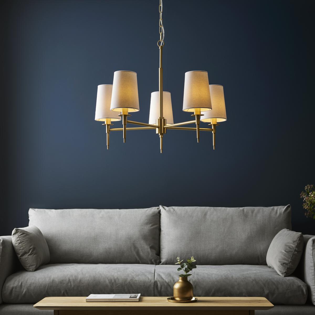 Obasi 5 Light Shaded Satin Brass Ceiling Light – image 4