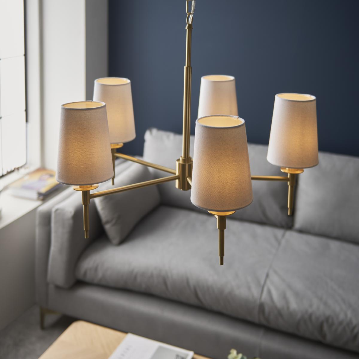 Obasi 5 Light Shaded Satin Brass Ceiling Light – image 5