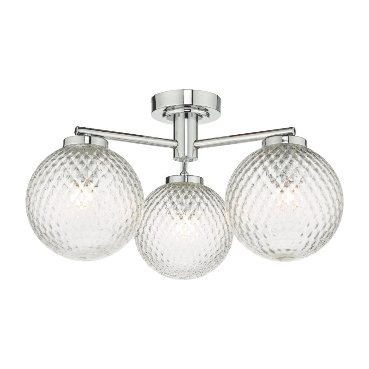 Wayne IP44 3 Light Semi Flush Polished Chrome Glass Ceiling Light