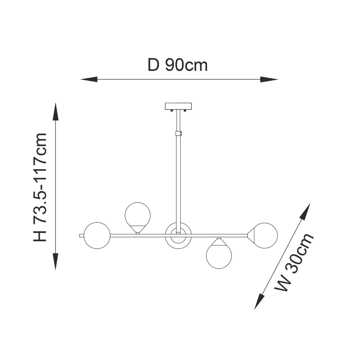 5 Light Linear Pendant Satin Brass – image 7
