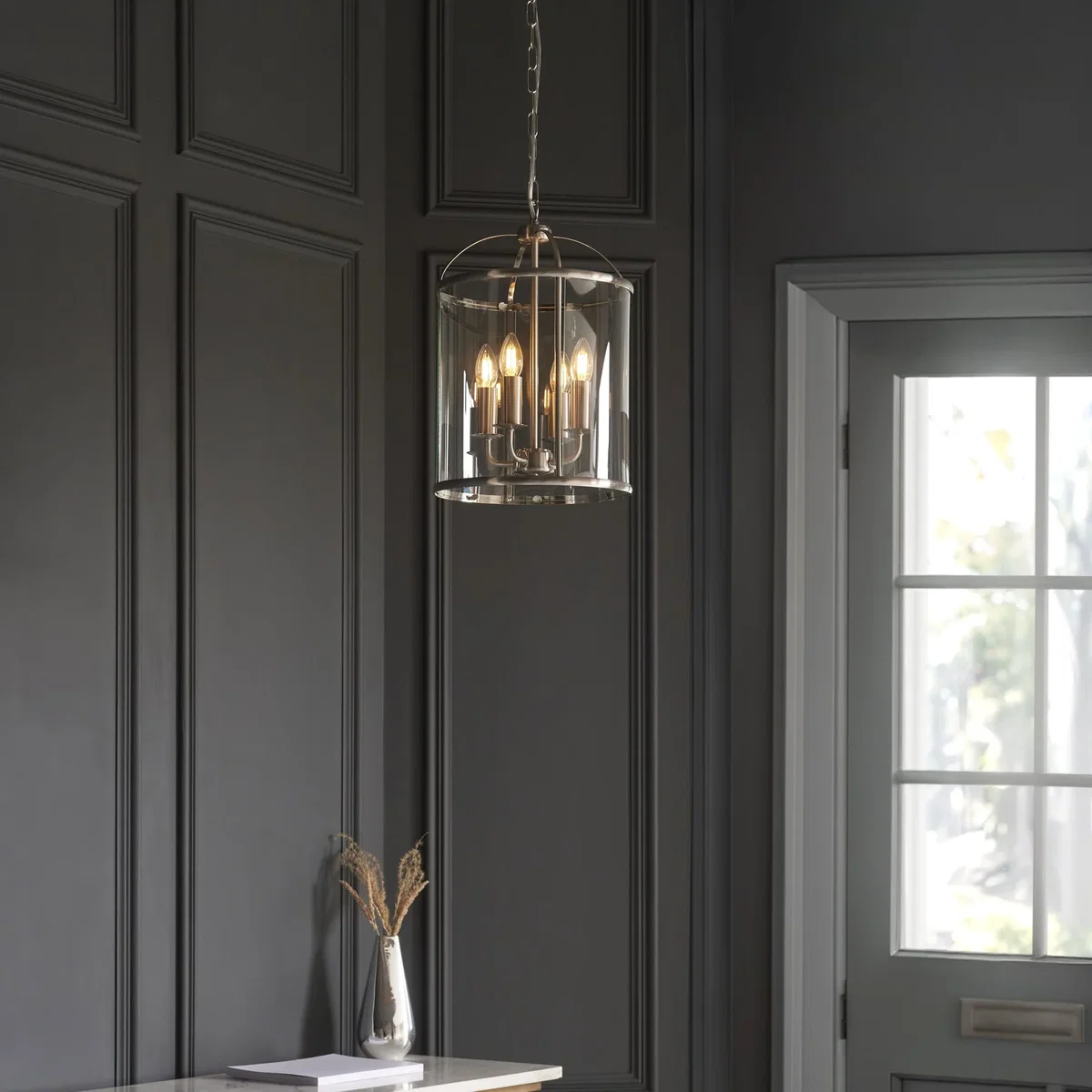 Lambeth 4 Light Pendant Satin Nickel – image 2